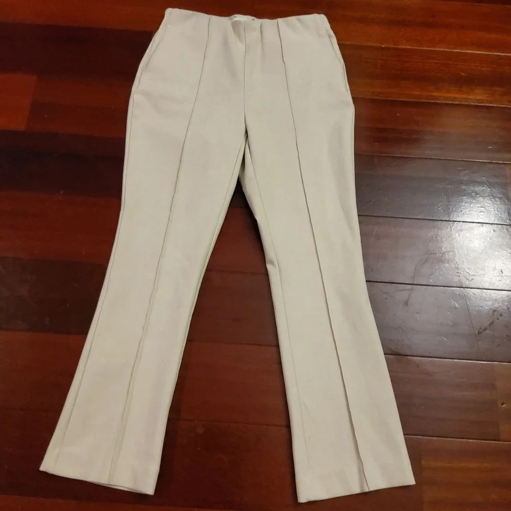 Rachel Zoe Cream Pintuck Tailored Stretch Trousers Side Zip Dress Pants Womens 2